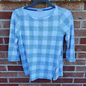 J. Jill Sweatshirt Women's Size Petite Small Zipper Accent Checker Board Pattern